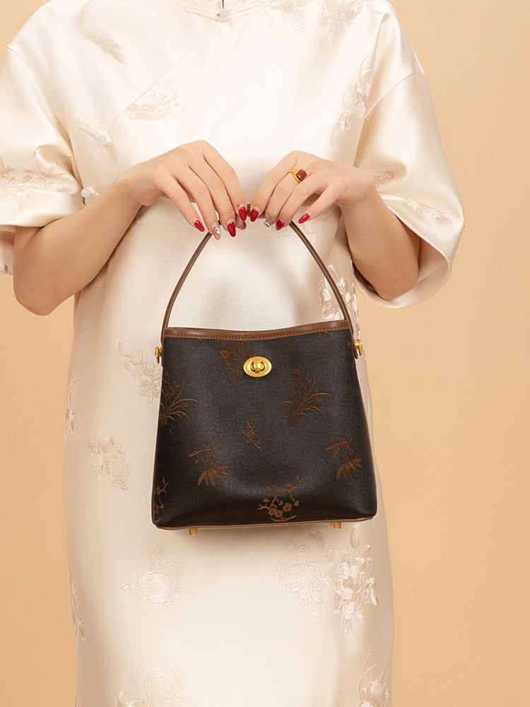 Xiangyunsha “Four Gentlemen” Bucket Bag | Mulberry Silk New Chinese-Style Handbag-brocademodern