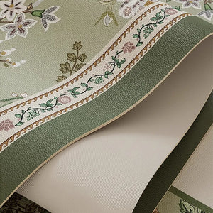Non-slip backing texture of floral table mat.
