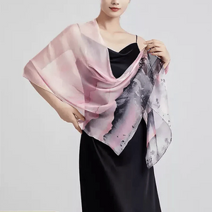 100% Mulberry Silk Ink Wash Landscape Design Long Scarf 180 x 50 Cm - SinoCultural -- LS076-1