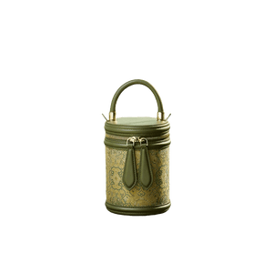 Song Brocade Leather Bucket Cylinder Bag - SinoCultural -- P11017902G