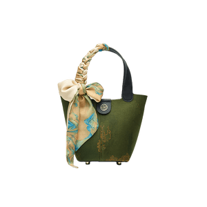 Xiangyunsha Silk Dark Green Bucket Bag with Scarf - SinoCultural -- P170203