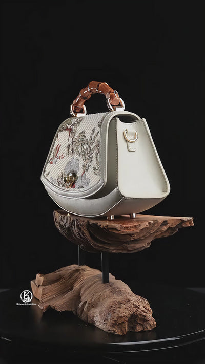 Embroidered Bamboo Handle Handbag | Chinese-Style Magpie Bag | Brocade Modern