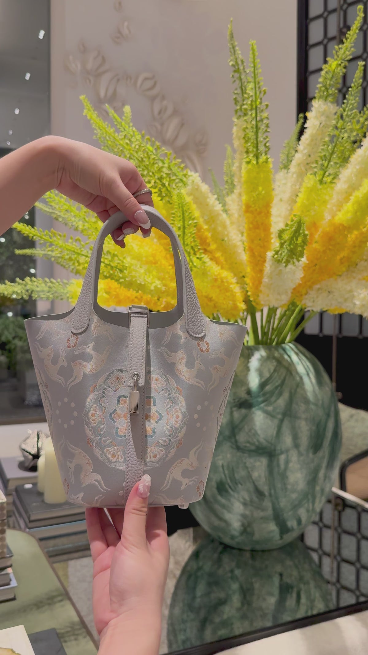 Chinoiserie Luxury Song Brocade Basket Bag – Precious Flower Running Deer