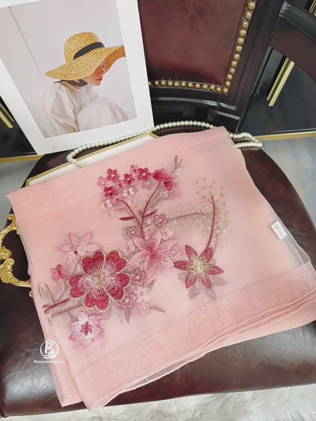 Vibrant Cherry Blossom Grey Su Embroidery Scarf (2026)-190*75cm