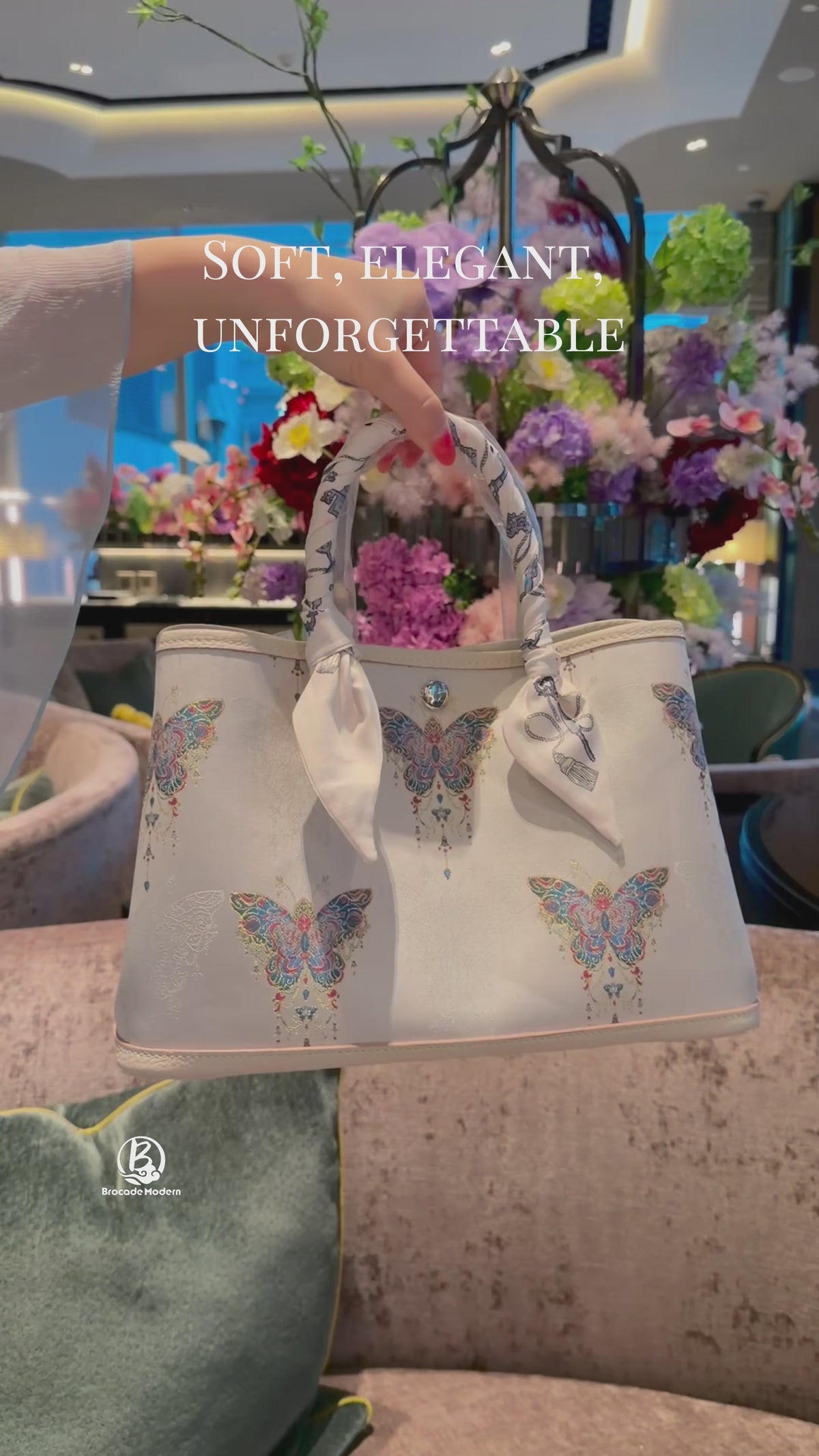 Song Brocade Garden Tote bag–White Butterflies(Limited Edition)