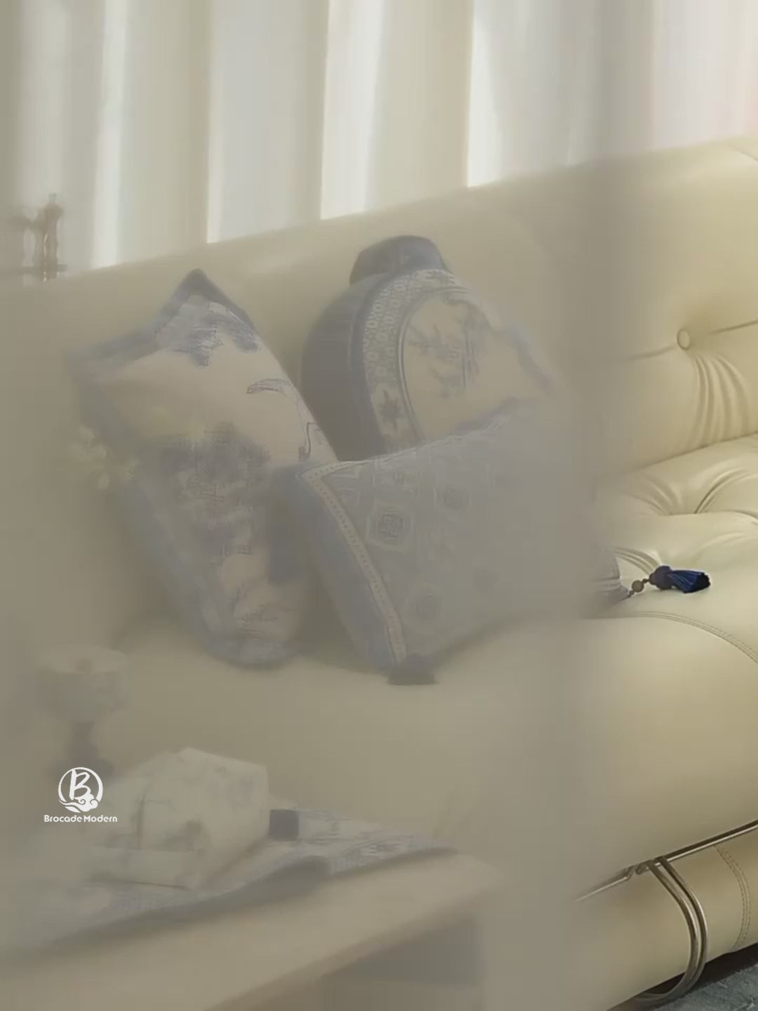 Qing Ci “Celadon” Cushion Set — Blue & White Porcelain-Inspired Pillows