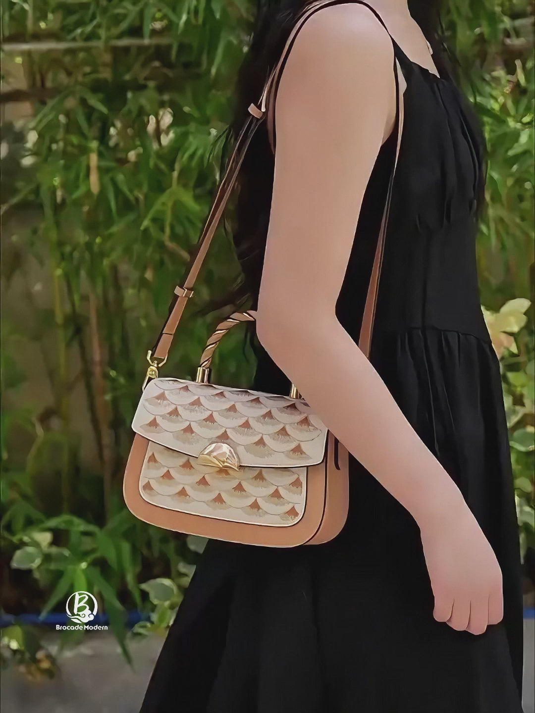 Jade Dragon Scale Glow Handbag-Modern Chinese Embroidered Top Handle Bag-brocademodern