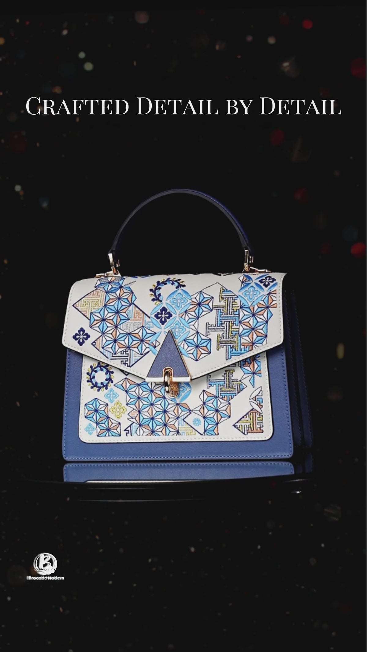 Oriental Geometric Embroidered Leather Top-Handle Bag