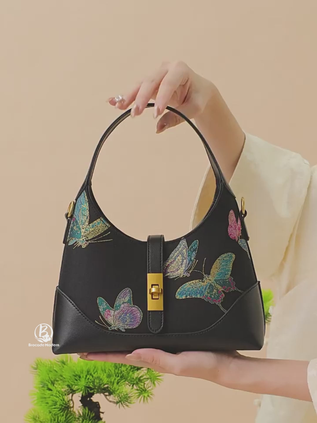 Heritage Song Brocade New Chinese Style Tote Bag – Spring Butterfly Dance