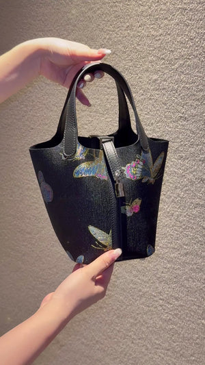 Spring Butterflies Song Brocade Basket Bag | Mulberry Silk Chinese Handbag-brocademodern