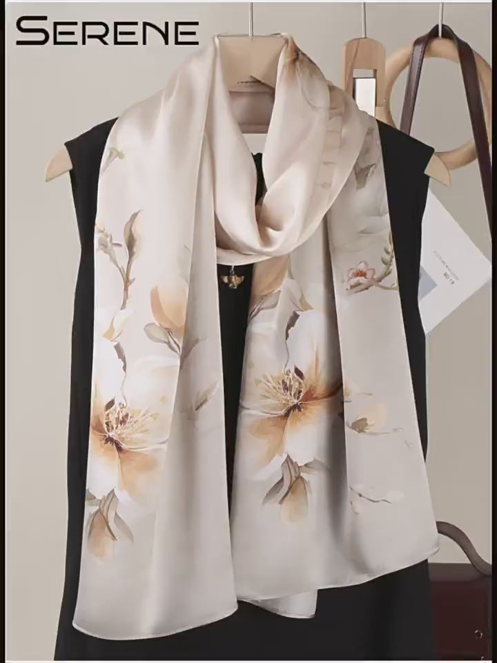 Mulberry Silk Floral Scarf Wrap (170×53cm) | Premium Gift Box Set | Mother’s Day Gift