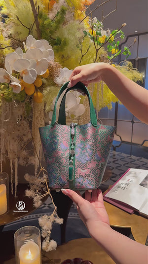 Longevity Peony Song Brocade Basket Bag | Mulberry Silk New Chinese-Style Tote-brocademodern
