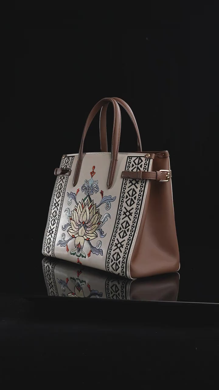 Luxury Embroidered  New Chinese Style Tote Bag – Lotus Vine Motif