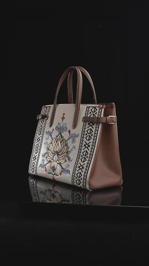 Embroidered Tote Bag | Lotus Vine Chinese Style Handbag | Brocade Modern
