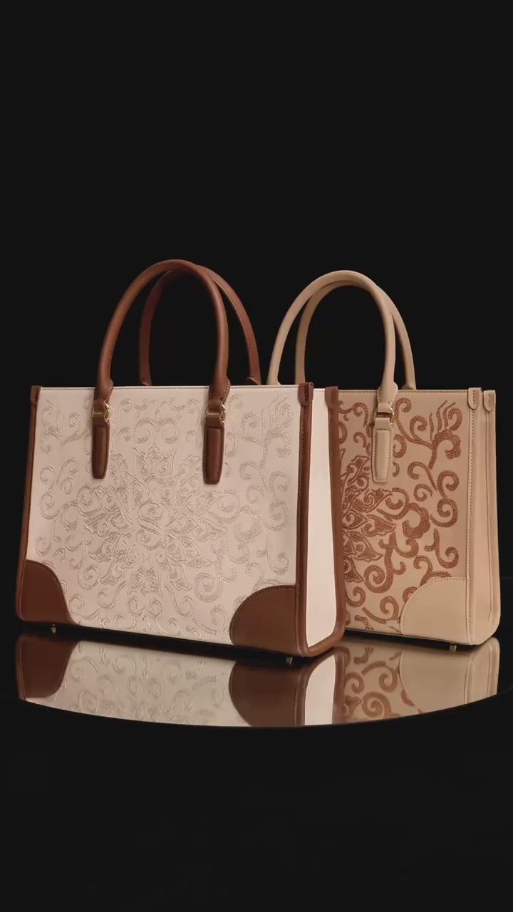 Luxury Embroidered  New Chinese Style Small Tote Bag – Scrolling Lotus Motif-brocademodern
