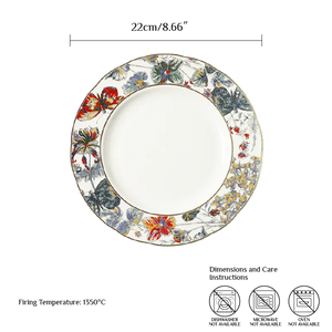 10.5-inch scalloped plate dimension diagram with ruler scale.