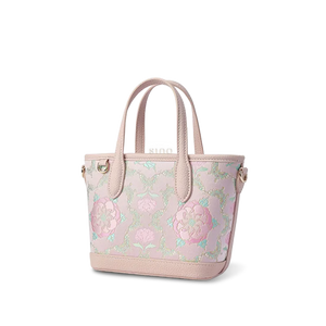 Side profile showing Shu Brocade Butterfly Peony Romance Motif Luxury 
 crossbody bag depth and silhouette.