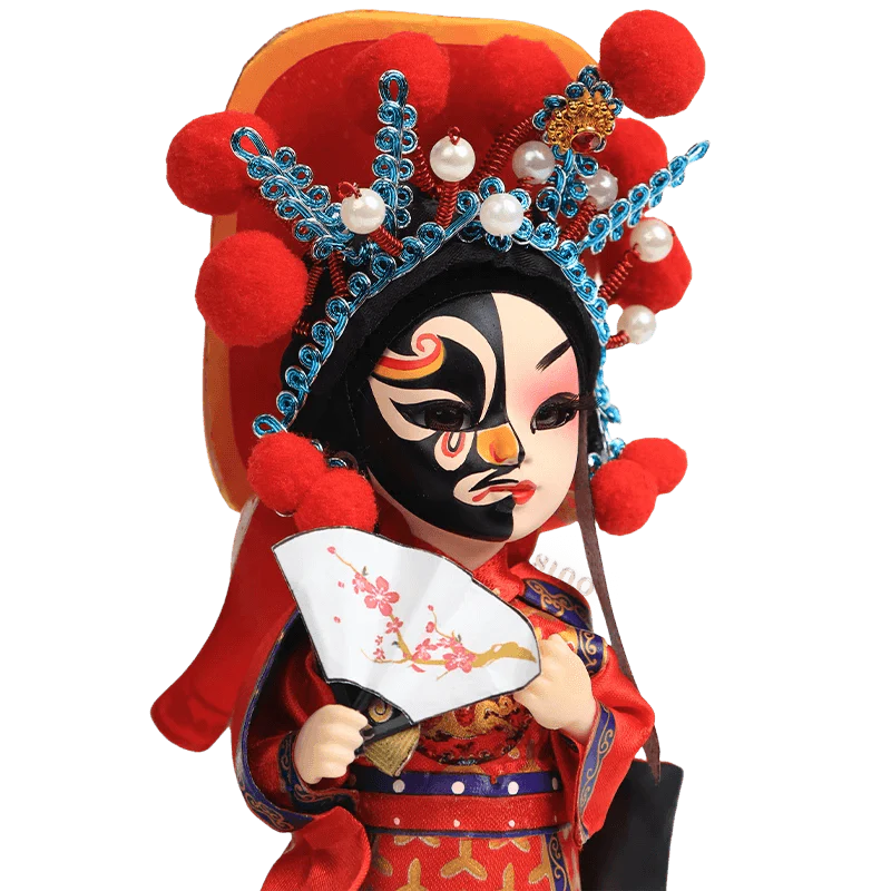 6-Inch Vintage Chinese Dolls - Handcrafted Sichuan Opera Face-Changing Red Art - SinoCultural -- QQ0665