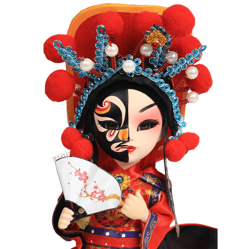 6-Inch Vintage Chinese Dolls - Handcrafted Sichuan Opera Face-Changing Red Art - SinoCultural -- QQ0665
