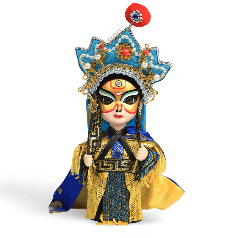 6-Inch Vintage Chinese Dolls - Handcrafted Sichuan Opera Face-Changing Yellow Art - SinoCultural -- QQ0666