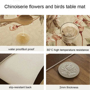 Chinoiserie Spring Floral Round Leather Table Mat Oil-Resistant & Easy to Clean - SinoCultural -- TM023A60
