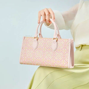 Song Brocade Leather Handbag – Pink & Gold DingSheng Motif - SinoCultural -- FJ120770