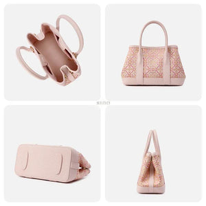 Song Brocade Pink DingSheng Motif Embroidery Leather Crossbody Bag - SinoCultural -- FJ110692