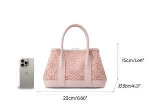 Song Brocade Pink DingSheng Motif Embroidery Leather Crossbody Bag - SinoCultural -- FJ110692
