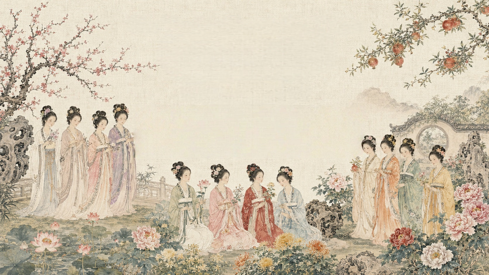 Twelve Flower Goddesses heritage story image for floral silk scarves