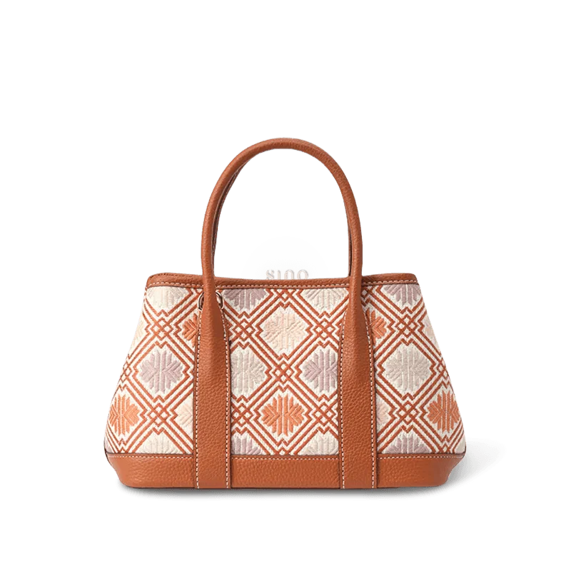 Zhuang Brocade Chrysanthemum Embroidered Leather Luxury Crossbody Bag - SinoCultural -- FJ110692-1
