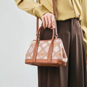 Zhuang Brocade Chrysanthemum Embroidered Leather Luxury Crossbody Bag - SinoCultural -- FJ110692-1