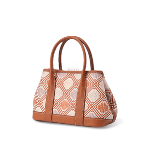 Zhuang Brocade Chrysanthemum Embroidered Leather Luxury Crossbody Bag - SinoCultural -- FJ110692-1