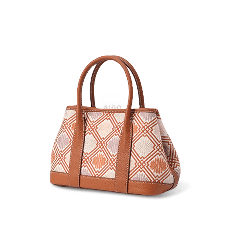 Zhuang Brocade Chrysanthemum Embroidered Leather Luxury Crossbody Bag - SinoCultural -- FJ110692-1