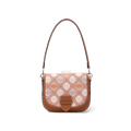 Front view: Zhuang Brocade chrysanthemum pattern messenger bag.