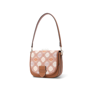 Side profile of luxury zhuang brocade messenger bag.