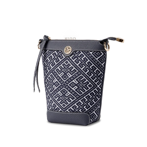 Zhuang Brocade Flying Swallow Motif Embroidered Leather Bucket Crossbody Bag - SinoCultural -- FJ210617