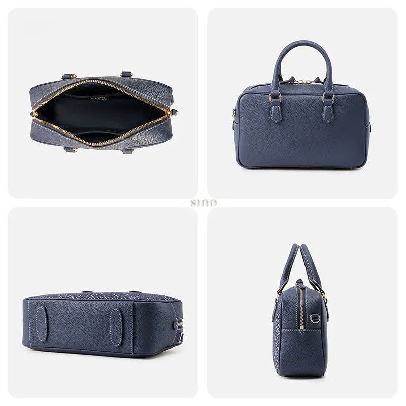 Zhuang Brocade Flying Swallow Motif Embroidered Leather Crossbody Bag - SinoCultural -- FJ110690