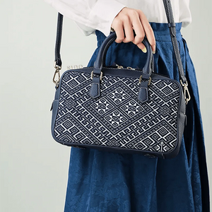 Zhuang Brocade Flying Swallow Motif Embroidered Leather Crossbody Bag - SinoCultural -- FJ110690