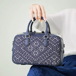 Zhuang Brocade Flying Swallow Motif Embroidered Leather Crossbody Bag - SinoCultural -- FJ110690