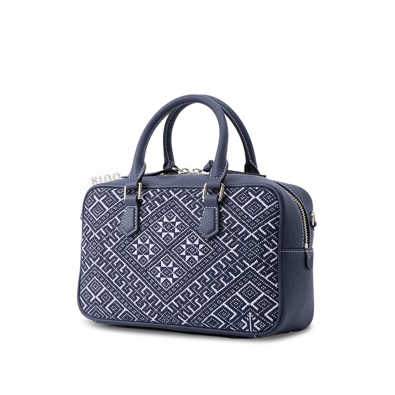 Zhuang Brocade Flying Swallow Motif Embroidered Leather Crossbody Bag - SinoCultural -- FJ110690