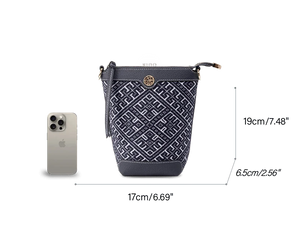 Zhuang Brocade Flying Swallow Motif Embroidered Leather Bucket Crossbody Bag - SinoCultural -- FJ210617
