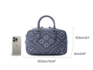 Zhuang Brocade Flying Swallow Motif Embroidered Leather Crossbody Bag - SinoCultural -- FJ110690