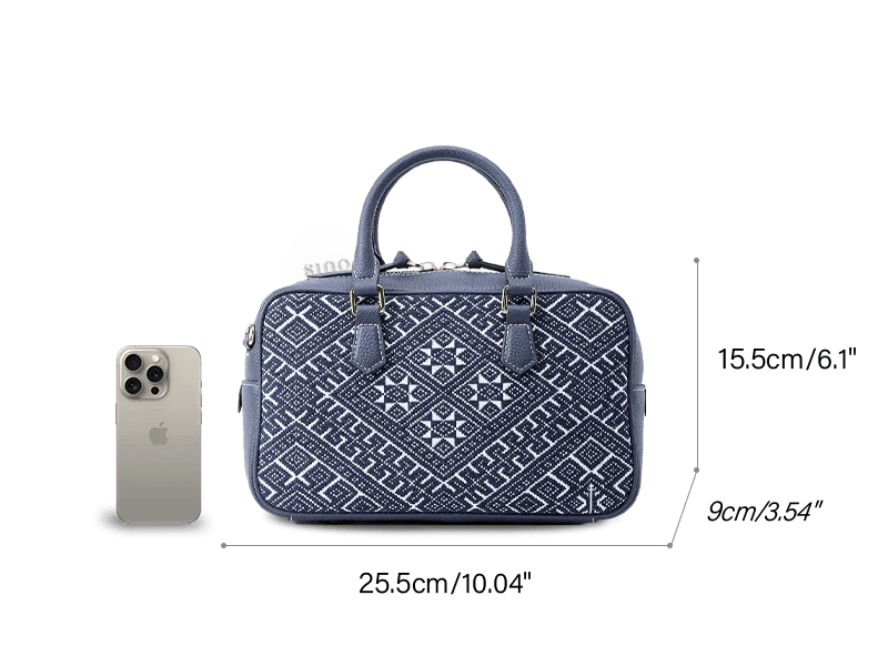 Zhuang Brocade Flying Swallow Motif Embroidered Leather Crossbody Bag - SinoCultural -- FJ110690